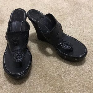 NWOB Jack Rogers Marbel Black Studded Wedge Heels